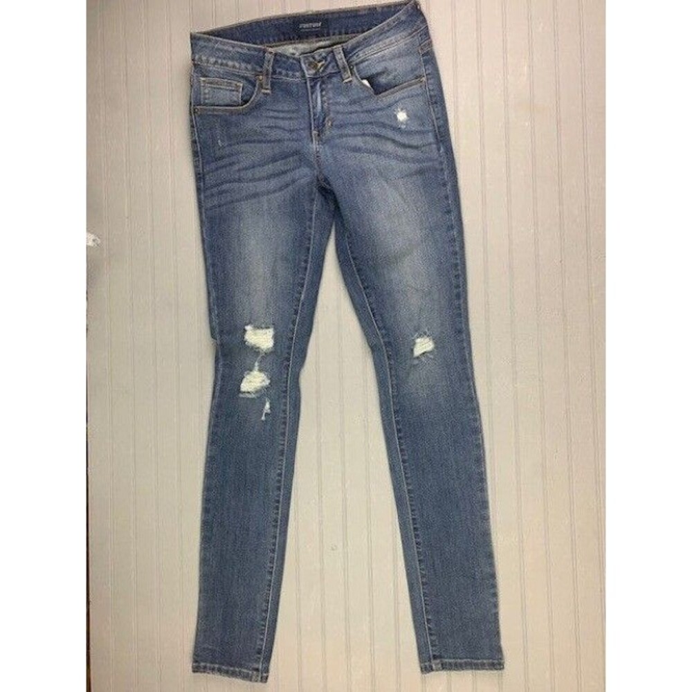 Just USA Size 7 Womens Jeans Skinny Distress Low Rise Stretch Med Wash